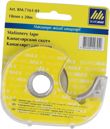 Скотч канцелярский в диспенсере BuroMax, 18 мм х 20 м (прозрачный), (ВМ.7161)