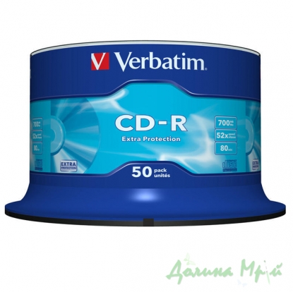 Диск (CD-R) VERBATIM, 700Mb/80min/52x, (Cake box, 50 шт.)