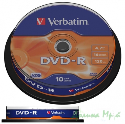Диск (DVD-R) VERBATIM, 4.7 GB/120 min 16x, (Cake box 10 шт.)