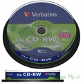 Компакт-диск перезаписываемый (CD-RW) "VERBATIM", 700Mb/80min/52x, (Cake Box, 10 шт.)